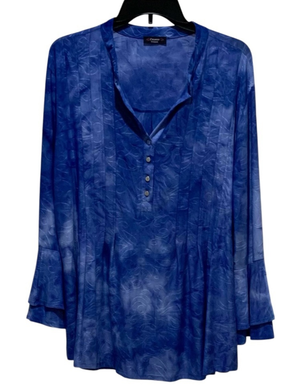 COCOMO Blue Tie-Die Blouse Flowy Soft CASUAL LOUNGE  Bell Sleeve 2XL